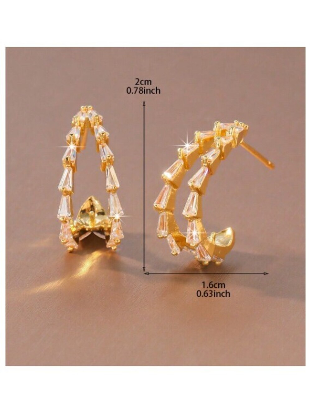 Open center baguette - Earrings - Gold - CZs - 1" - Picture 6 of 6